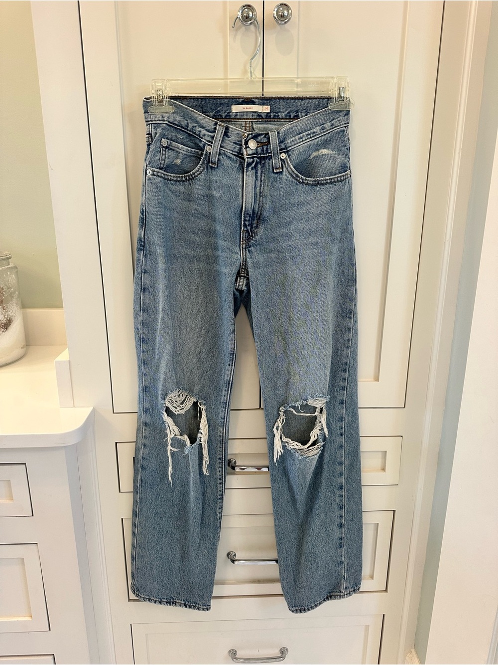 Levi's Light Blue Straight Leg Jeans with Knee Rips